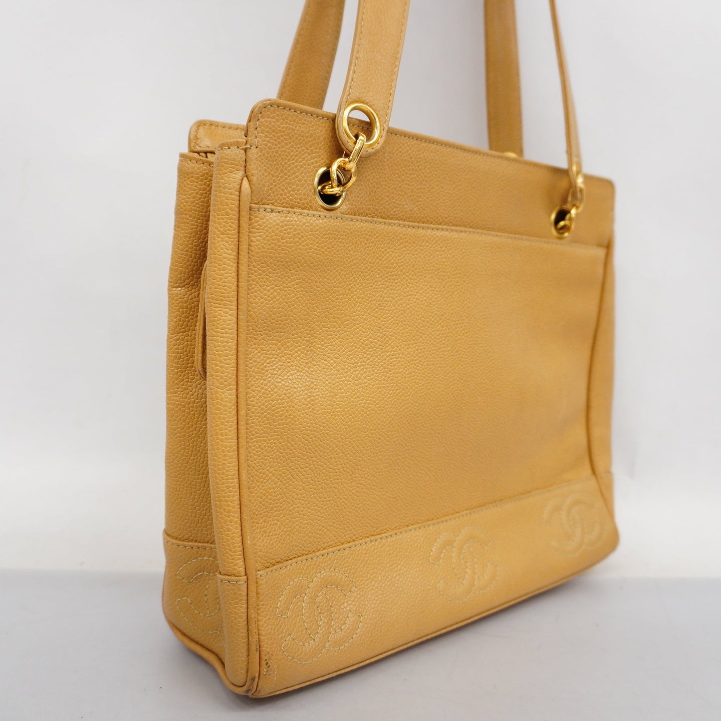 Luxury Chanel  Triple Coco Women's Caviar Leather Shoulder Bag Beige