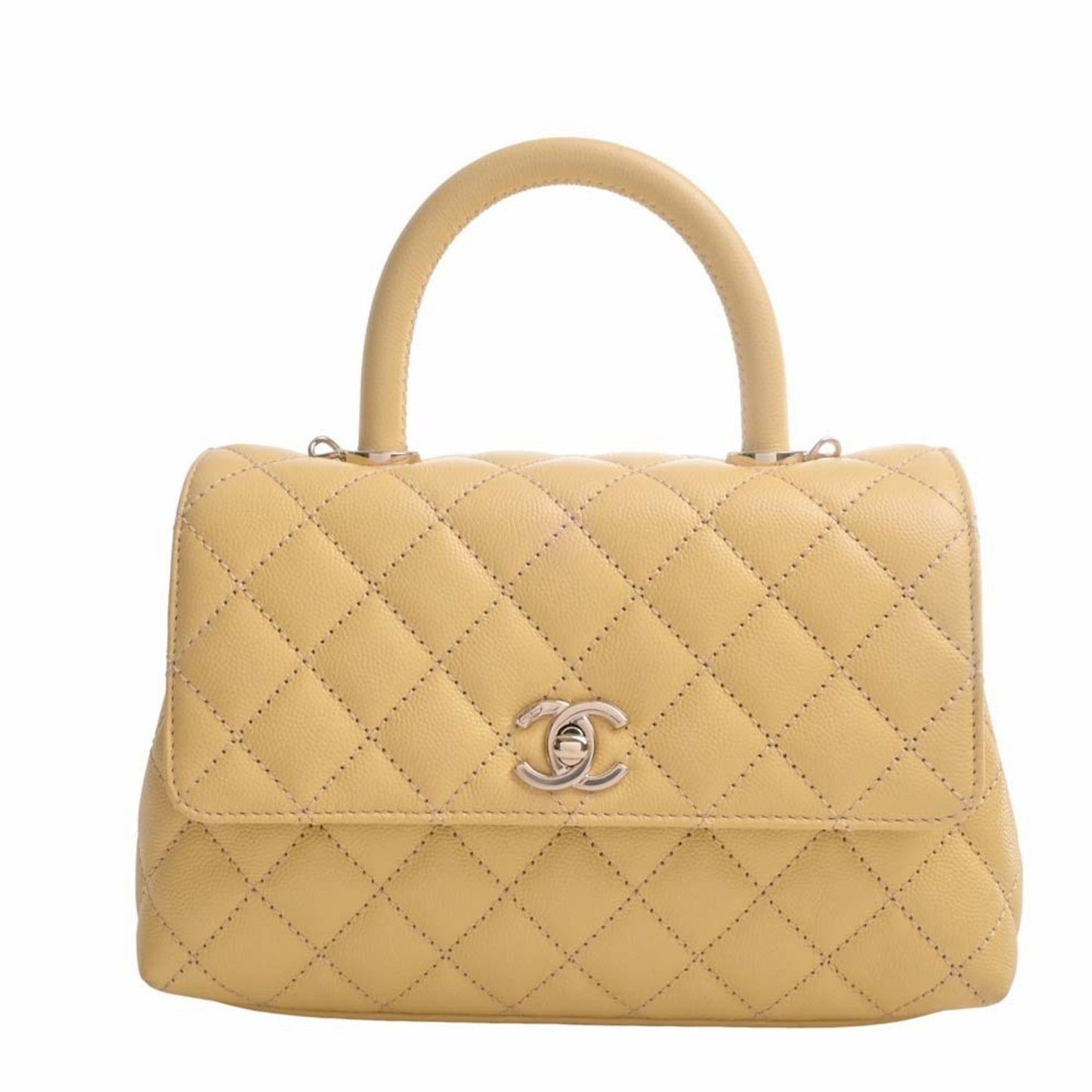 Luxury Chanel Caviar Skin Matelasse Coco Mark Chain Shoulder Bag Yellow Ladies