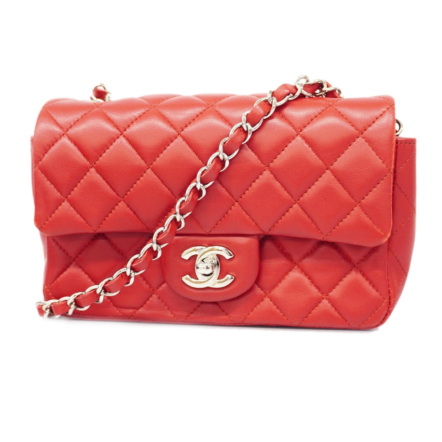 CHANELAuth  Matelasse W Flap W Chain Shoulder Bag Lambskin Women's Leather Red