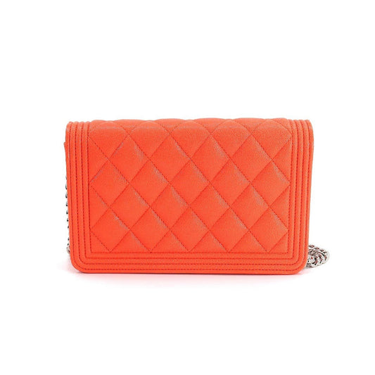 Luxury Chanel boy chain wallet long caviar skin leather orange AP1117 silver metal fittings Chain Wallet