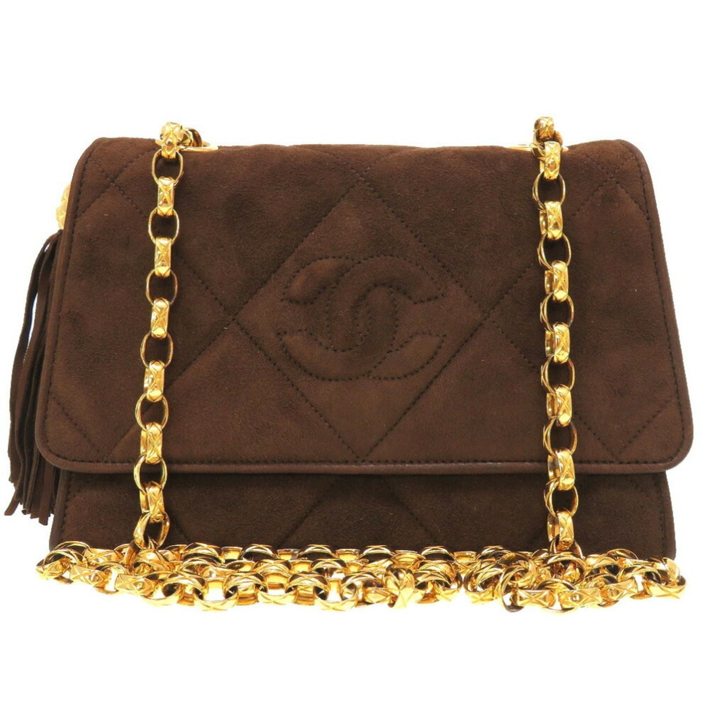 Luxury Chanel Matelasse Coco Mark Suede Brown Shoulder Bag