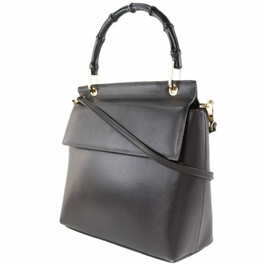 Luxury Gucci Bamboo 2WAY Shoulder 001 1887 Calf Brown Ladies Handbag