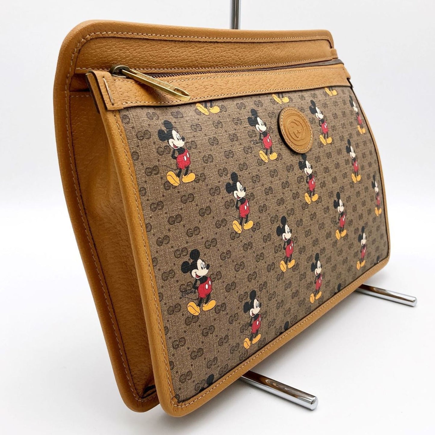 Luxury Gucci Mickey Disney Clutch Bag Second Pouch Micro GG Brown PVC Women's 602552