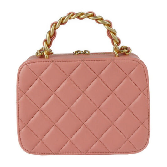 Luxury Chanel Small Vanity Shoulder Bag AS3318 Leather Pink Series Gold Metal Fittings Top Handle Case Matrasse Coco Mark Chain 2WAY Handbag Round Fastener