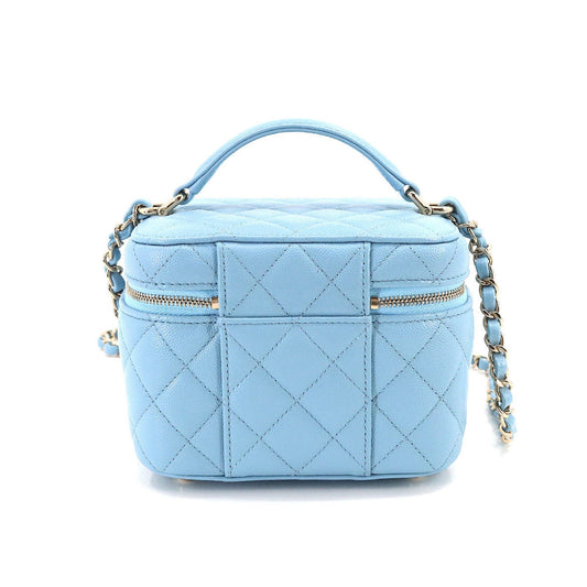 Luxury Chanel Matelasse Small Vanity Chain Shoulder Bag Caviar Skin Leather Light Blue AS3171