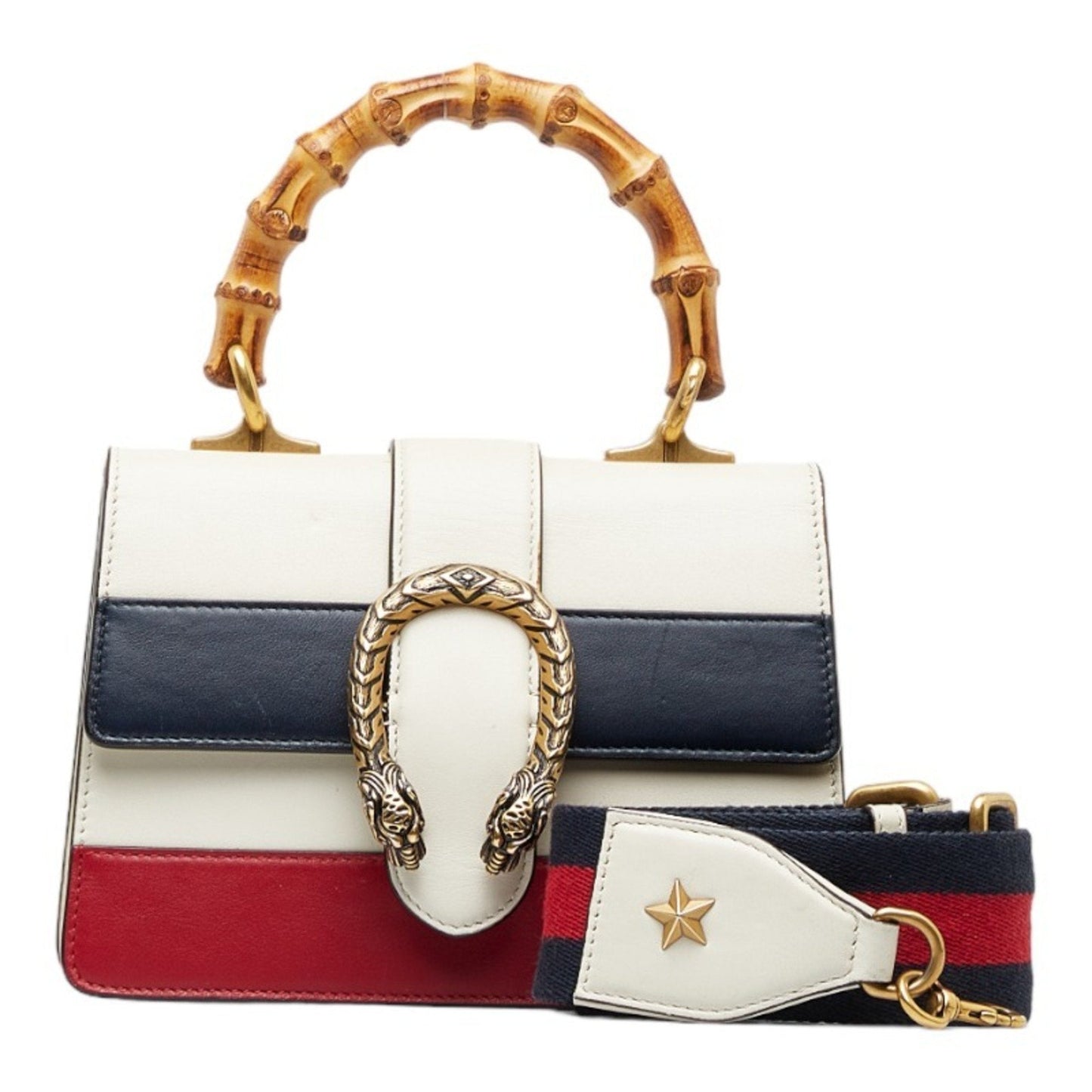 Luxury Gucci Bamboo Duonissos Handbag Shoulder Bag White Multicolor Leather Women's