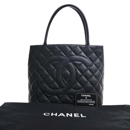 Luxury Chanel Caviar Skin Coco Mark Reprint Tote Bag Black Ladies