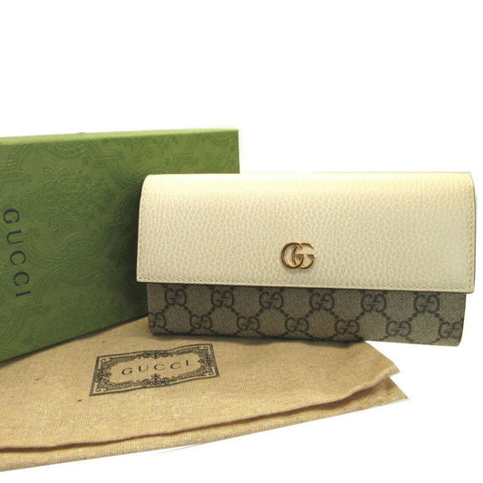 Luxury Gucci GG Marmont 456116 Continental Supreme Leather Beige Ivory Bifold Long Wallet