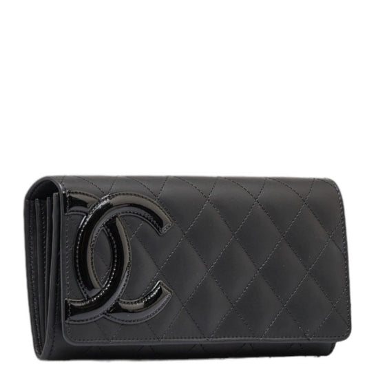 Luxury Chanel Cambon Line Coco Mark Long Wallet Black Pink Lambskin Ladies