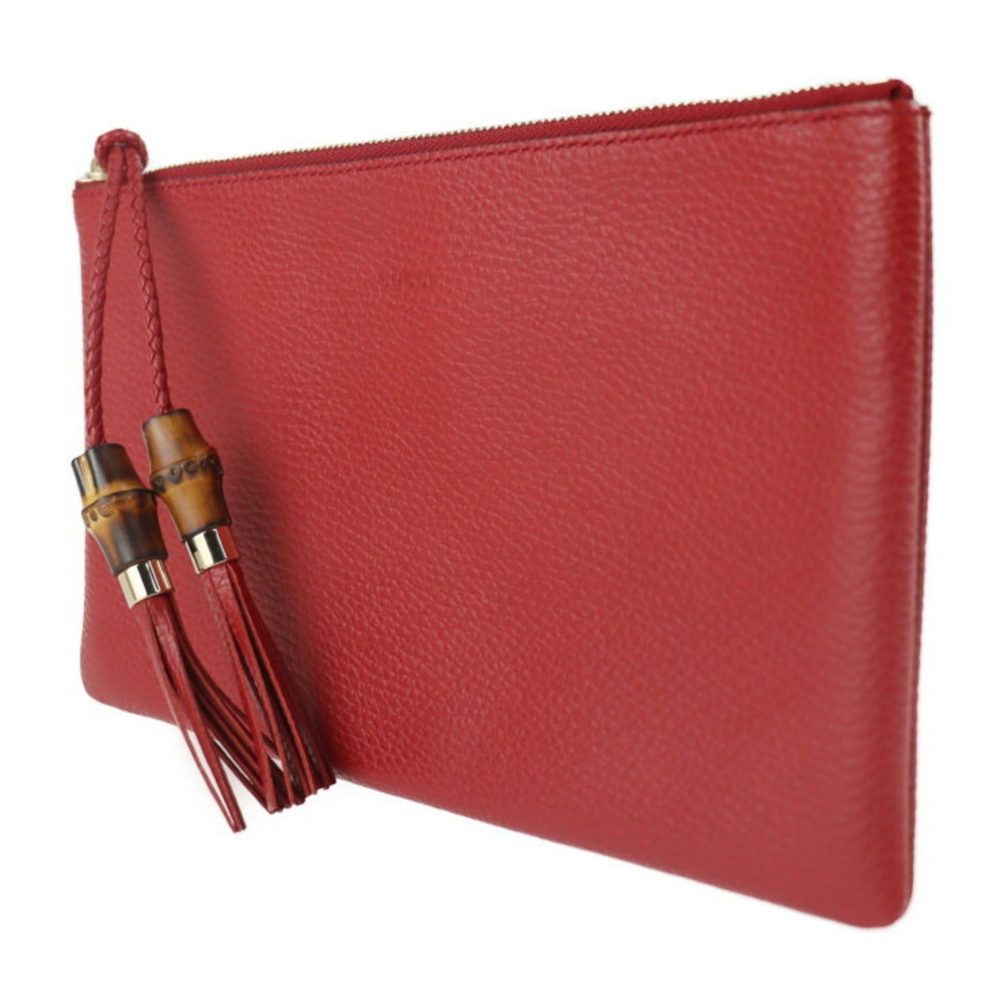 Luxury Gucci Bamboo Clutch Bag 449652 Leather Red Tassel Second