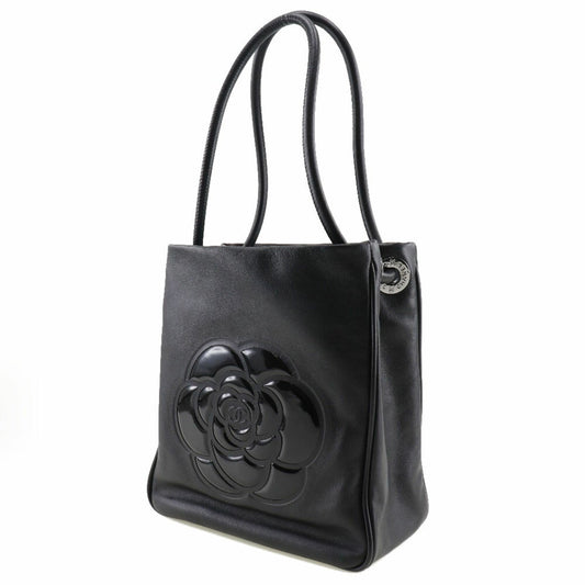 Luxury Chanel camellia tote bag logo lambskin x enamel black ladies