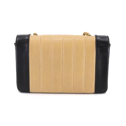 Luxury Chanel Mademoiselle Chain Shoulder Bag Leather Beige Black Gold Hardware Bicolor Vintage
