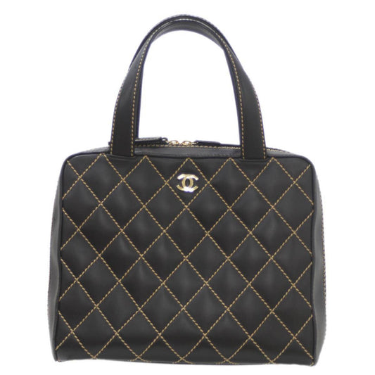 Luxury Chanel Wild Stitch Coco Mark Handbag Leather Black 7687325