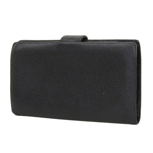 Luxury Chanel long wallet with coco mark leather black seal 7 series A13498