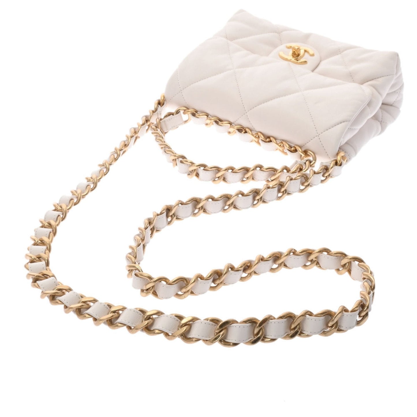 Luxury Chanel 19 Chain Shoulder White Ladies Lambskin Handbag