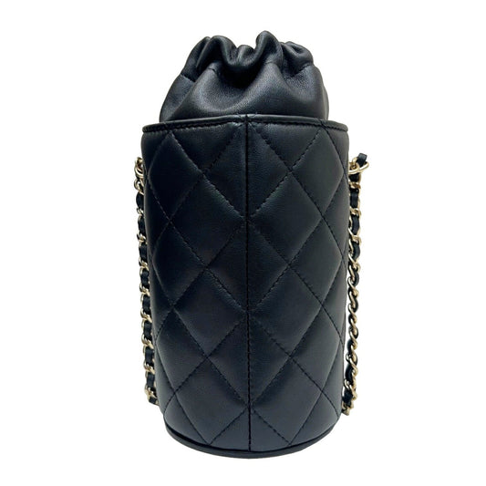 Luxury Chanel Bucket Shoulder Bag Chain Lambskin Black Gold 3 Ladies