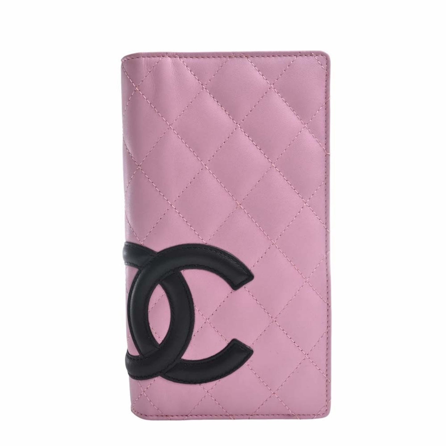 Luxury Chanel Leather Cambon Here Mark Bifold Long Wallet A26717 Pink Ladies