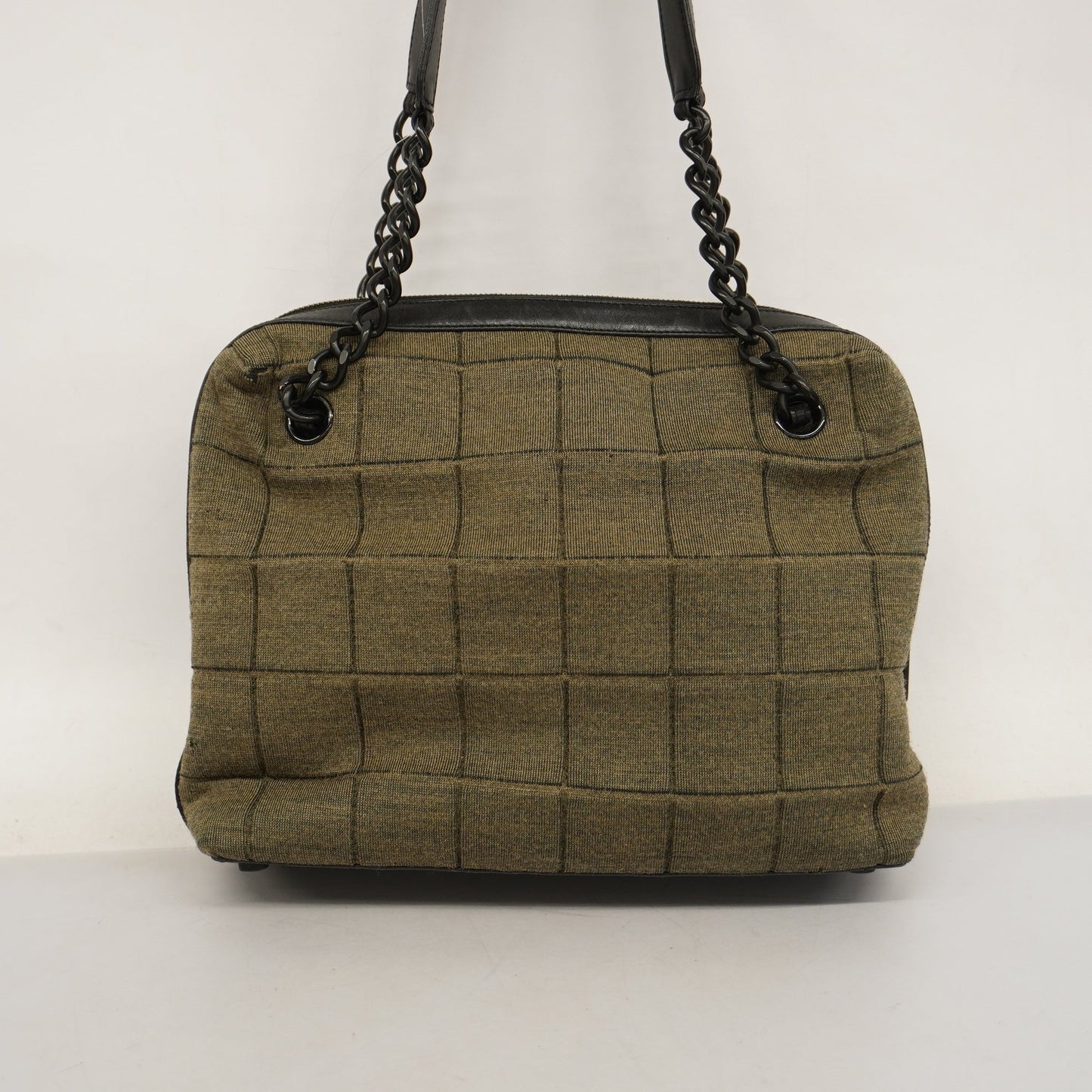 CHANEL  Chocolate Bar Handbag Women's Cotton,Leather Black,Khaki