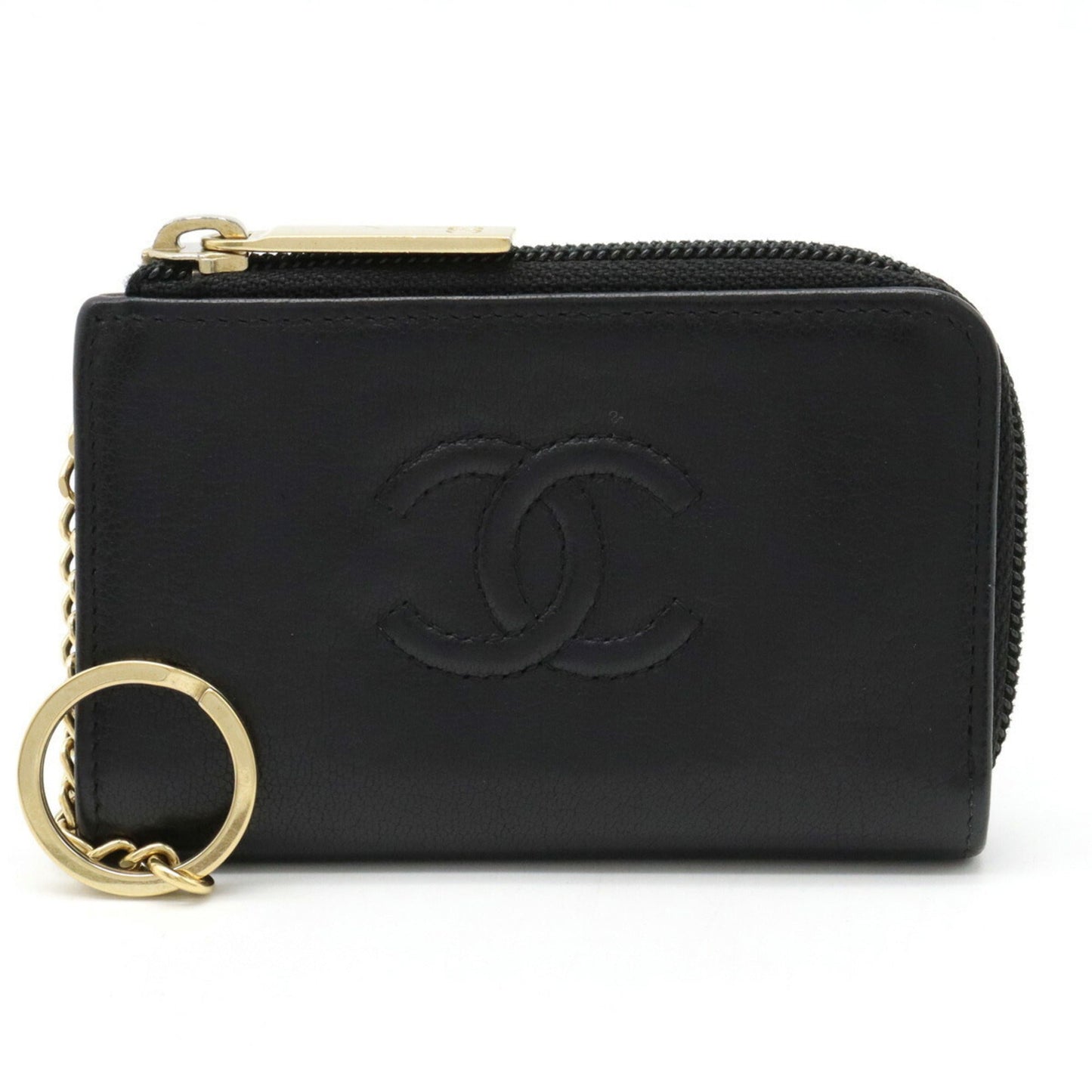 Luxury Chanel Cocomark Coin Case Purse L-shaped Leather Black A68885