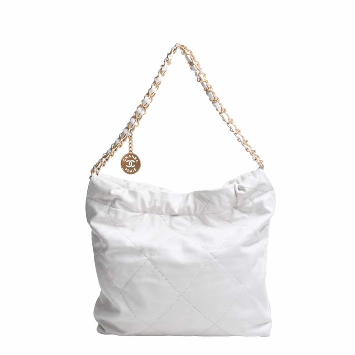 Luxury Chanel Leather Quilted  22 Chain Shoulder Bag White Ladies
