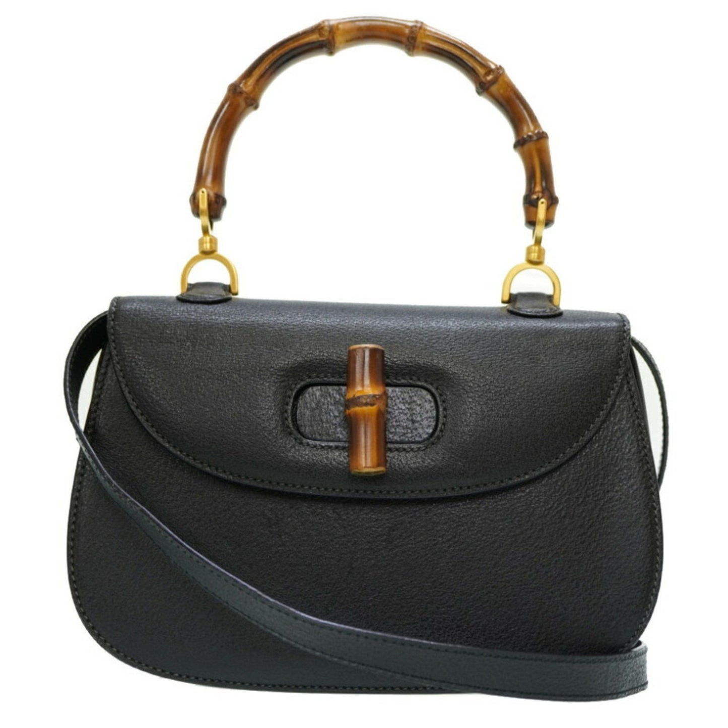 Luxury Gucci bamboo shoulder hand bag leather black