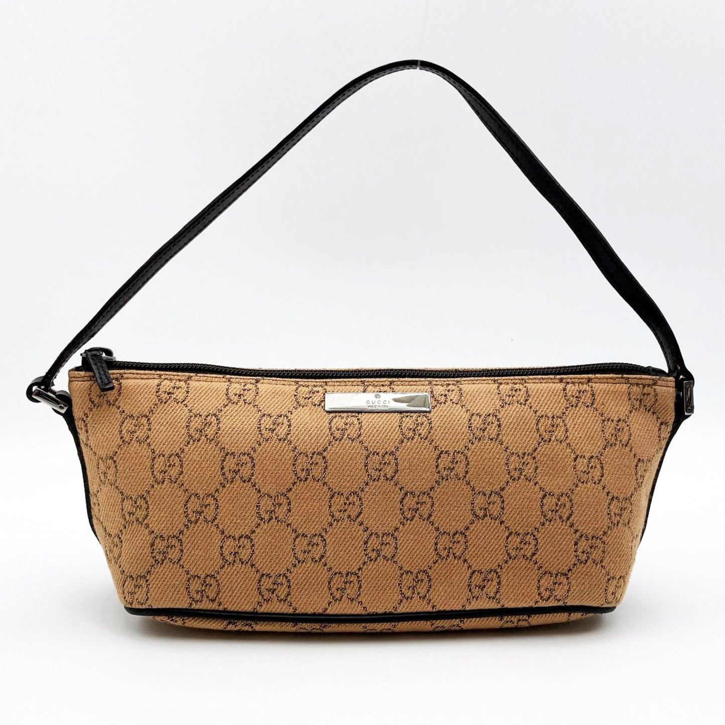 Luxury Gucci 07198 Accessory Pouch Cosmetic Camel x Dark Brown GG Canvas Women's