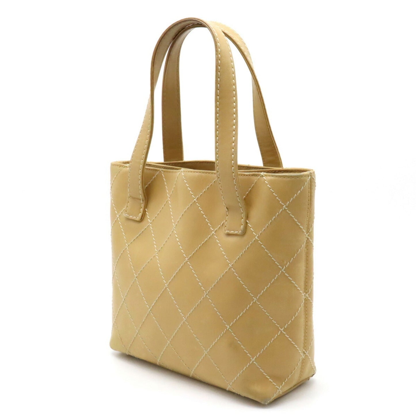 Luxury Chanel Wild Stitch Coco Mark Handbag Tote Bag Leather Beige A18126