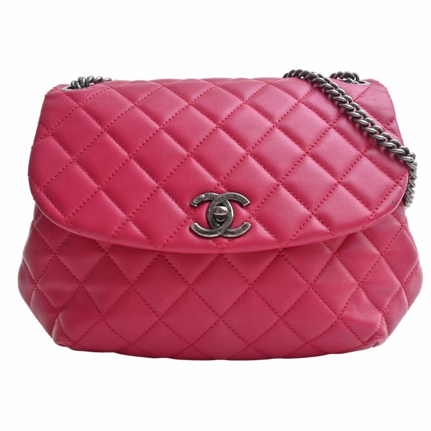 Luxury Chanel Lambskin Matelasse Coco Mark Chain Shoulder Bag Red Ladies