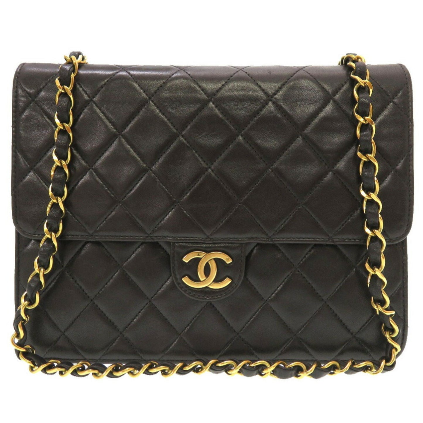 Luxury Chanel Lambskin Black Matelasse No. 3 Gold Chain Shoulder Bag