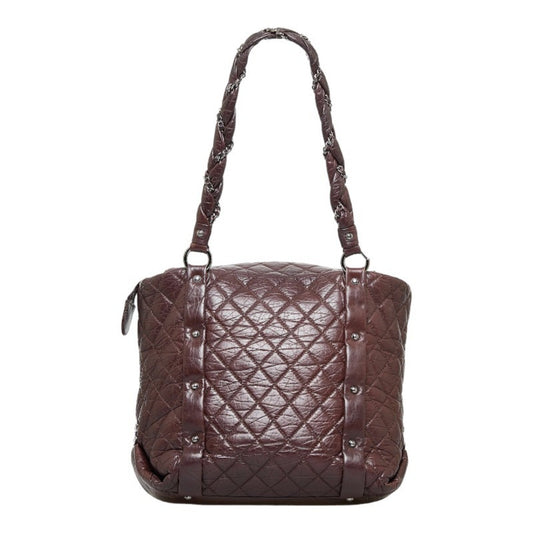 Luxury Chanel Cocomark Luxury Line Chain Shoulder Bag Tote Brown Silver Leather Ladies
