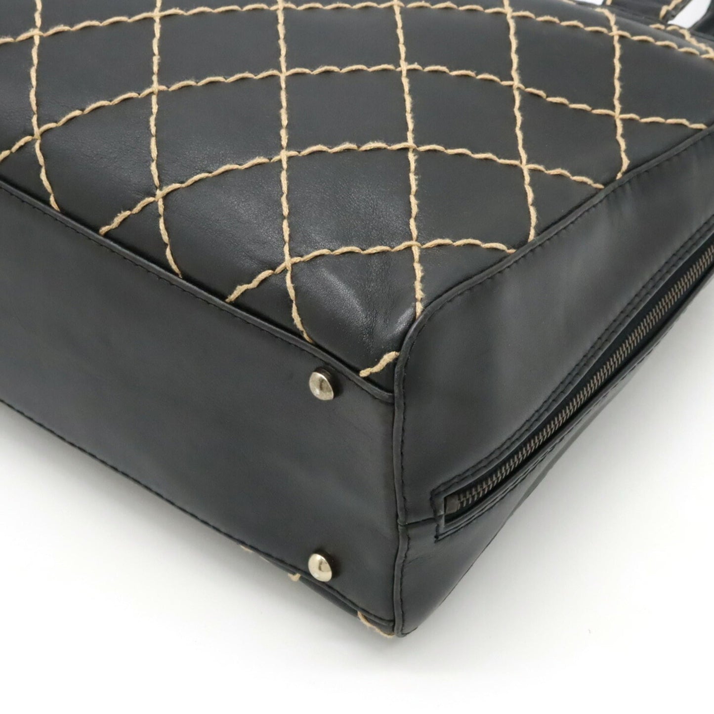 Luxury Chanel Wild Stitch Coco Mark Tote Bag Handbag Leather Black A14693