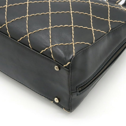 Luxury Chanel Wild Stitch Coco Mark Tote Bag Handbag Leather Black A14693