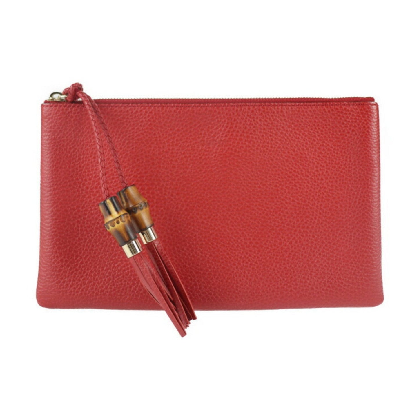 Luxury Gucci Bamboo Clutch Bag 449652 Leather Red Tassel Second