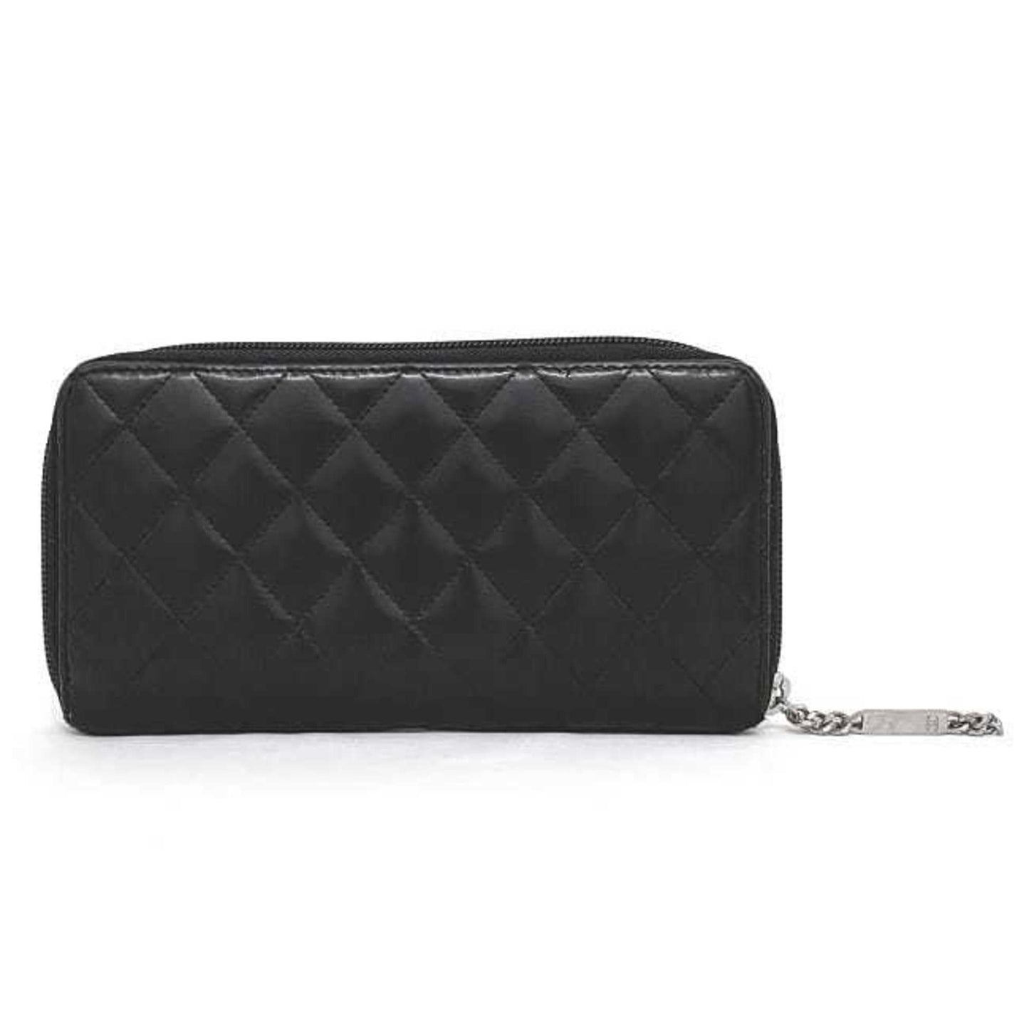 Luxury Chanel Round Long Wallet Black Pink Silver Cambon A50078 Cocomark Leather Lambskin 16th  Purse Women's
