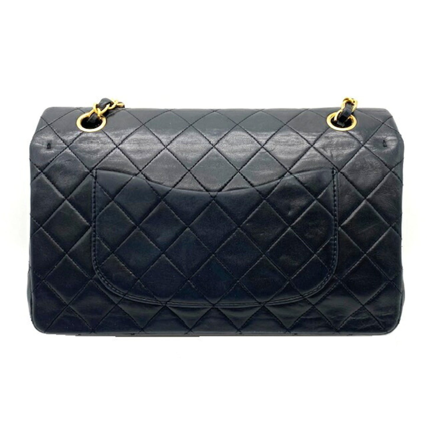 CHANEL Matelasse W Flap Chain Shoulder Bag Lambskin Black Seal Coco Mark -