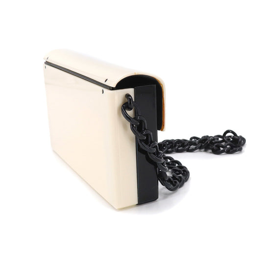 Luxury Chanel Bicolor Chain Shoulder Bag Plastic Black White Coco Mark Vintage