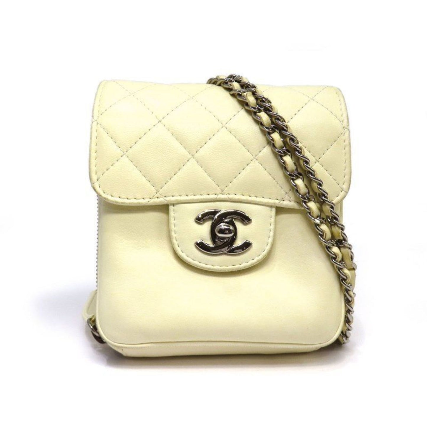 Luxury Chanel matelasse turn lock chain shoulder bag pouch wallet white 16 series