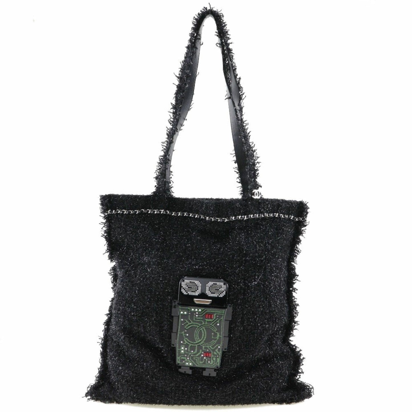 Luxury Chanel Robot Tote Bag Cocomark A94646 Tweed Black/Silver Hardware Unisex