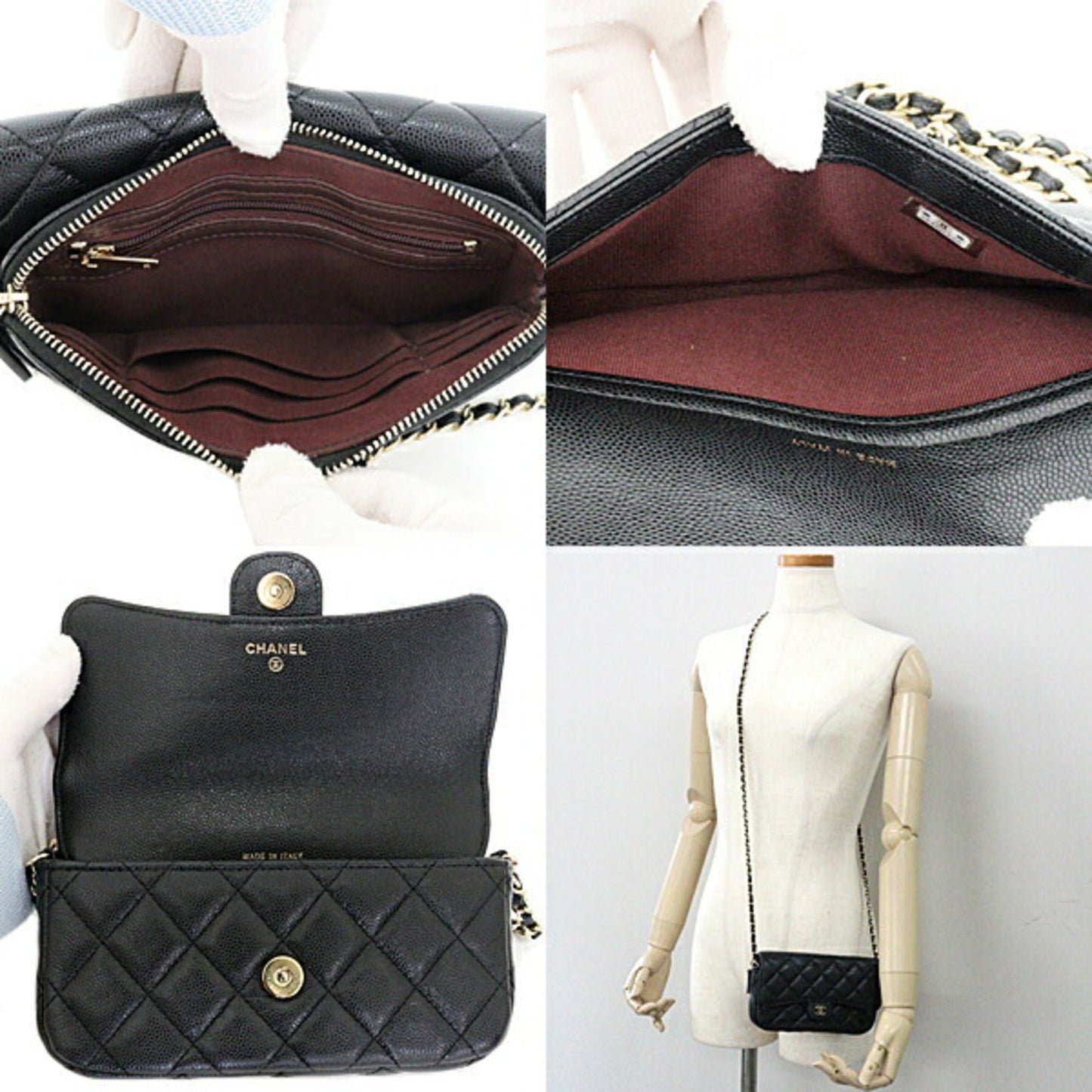 CHANEL Flap Phone Case Chain Shoulder Bag Matelasse Caviar AP2096 Black