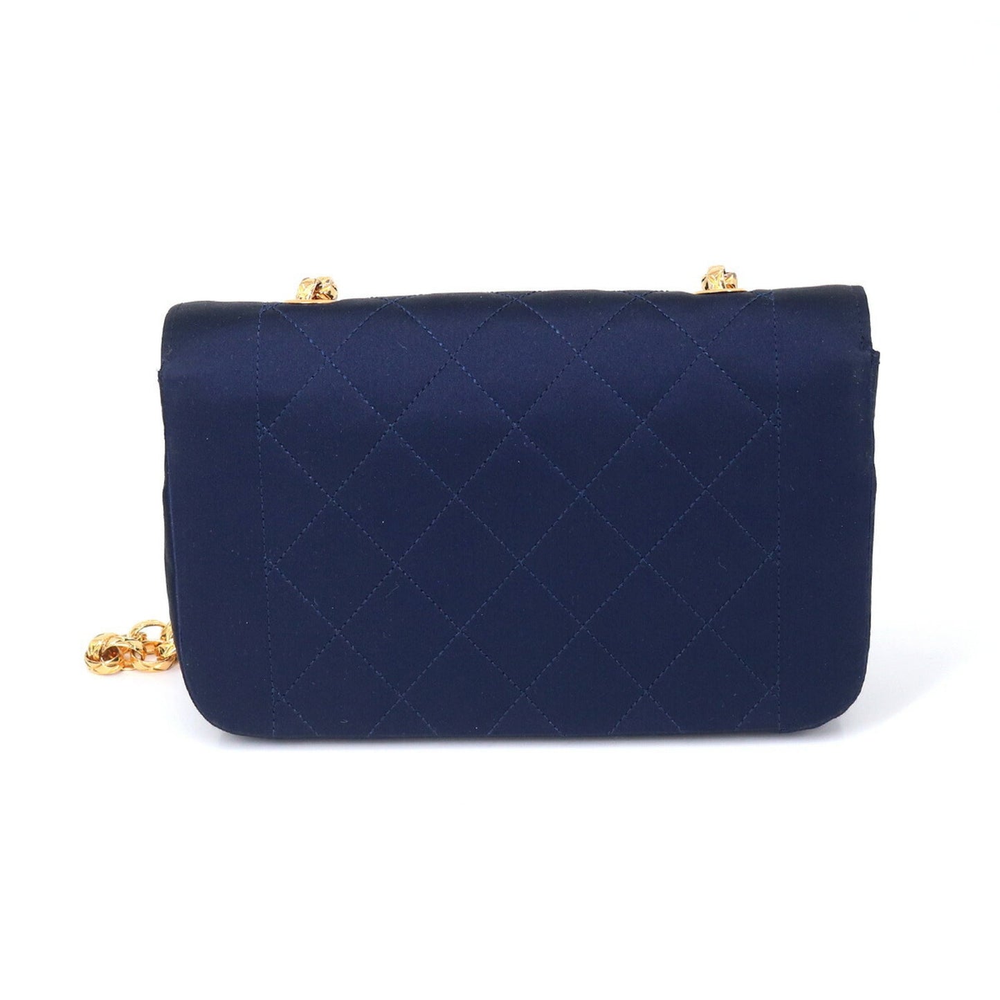 Luxury Chanel Matelasse Bijou Chain Shoulder Bag Satin Navy Gold Hardware Vintage
