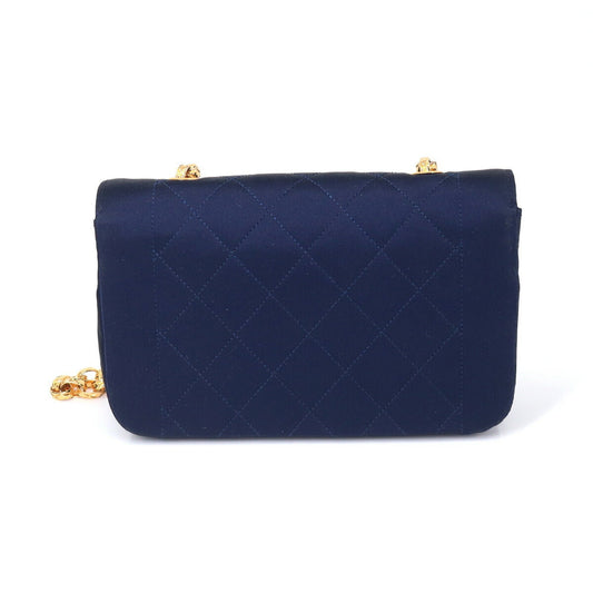 Luxury Chanel Matelasse Bijou Chain Shoulder Bag Satin Navy Gold Hardware Vintage