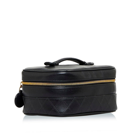 Luxury Chanel Cocomark Bicolore Vanity Bag Handbag Black Lambskin Ladies