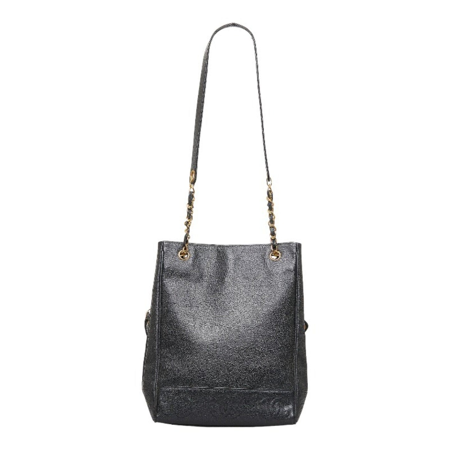 Luxury Chanel coco mark handbag tote bag black gold matte caviar skin ladies
