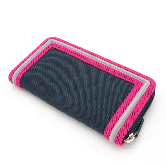 Luxury Chanel Boy  Matelasse Coco Mark Round Long Wallet Canvas Navy Pink Light Gray