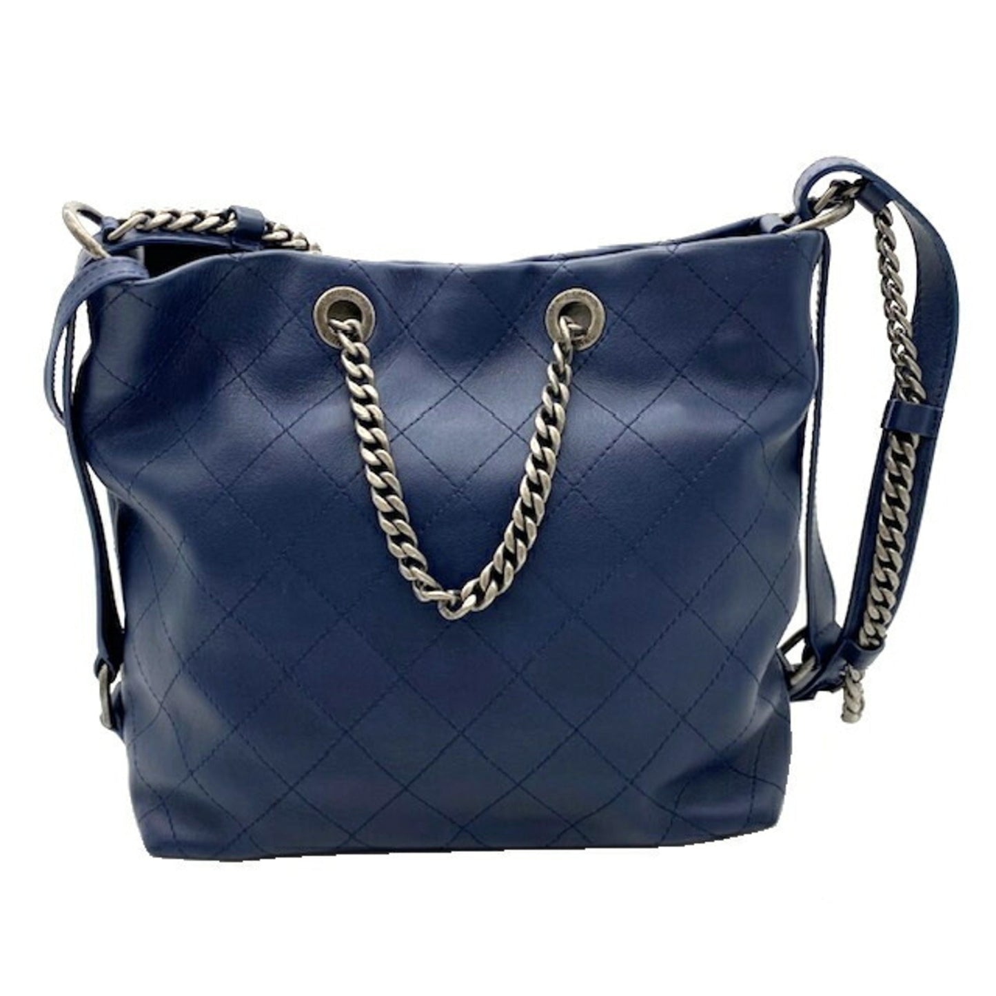Luxury Chanel Chain Shoulder Bag Leather Navy Pouch