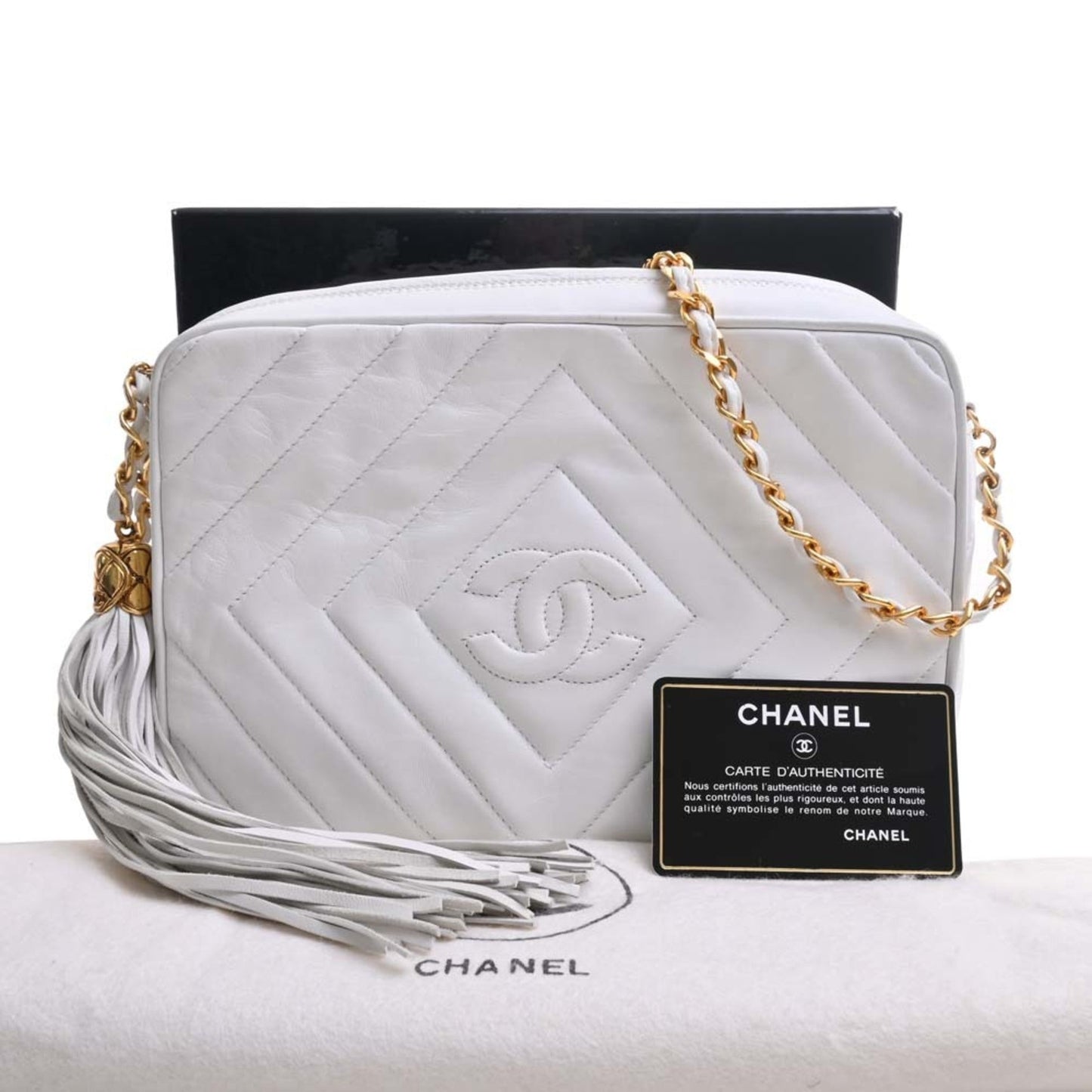 Luxury Chanel Leather Coco Mark Chain Shoulder Bag White Ladies