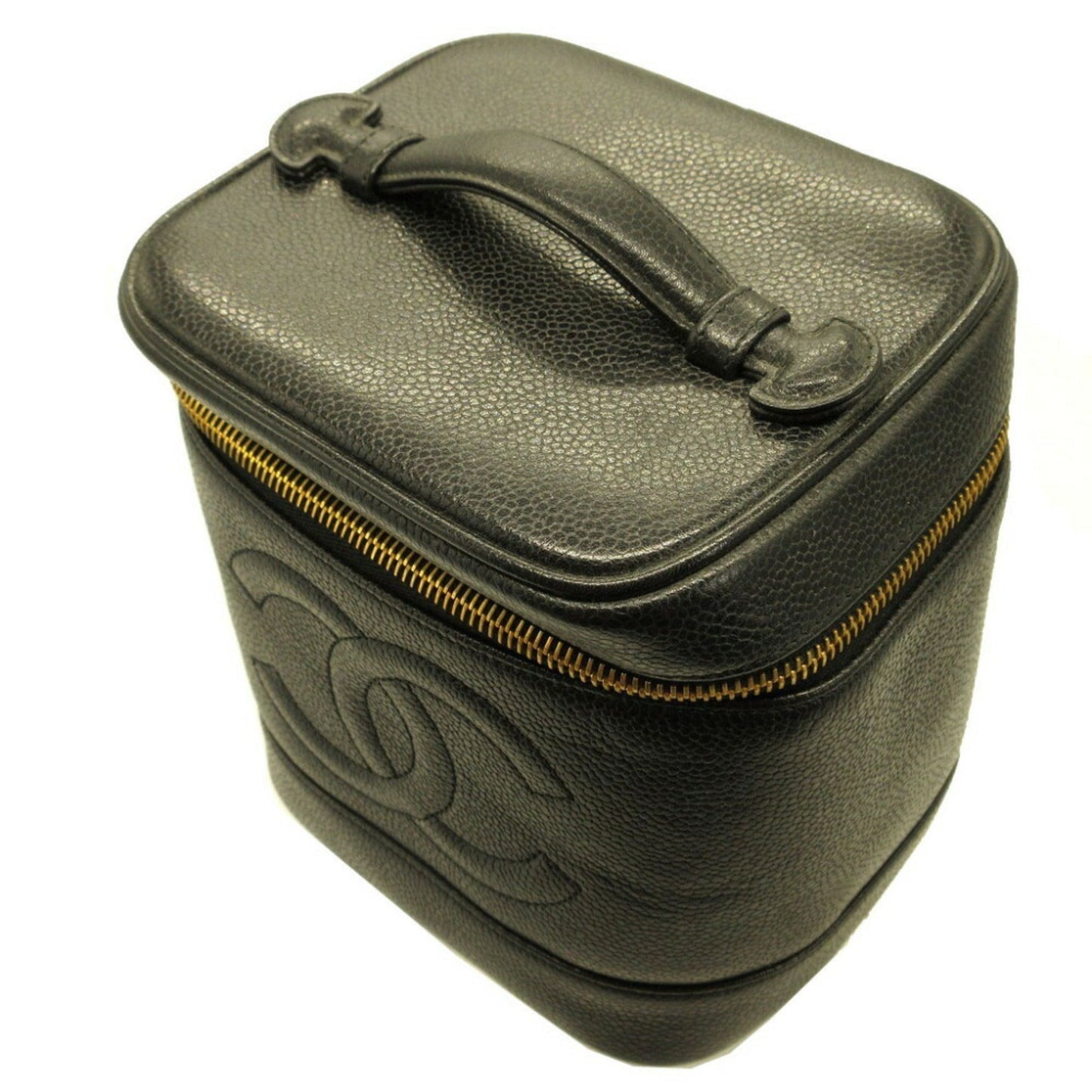 Luxury Chanel 4th series caviar skin black vanity bag