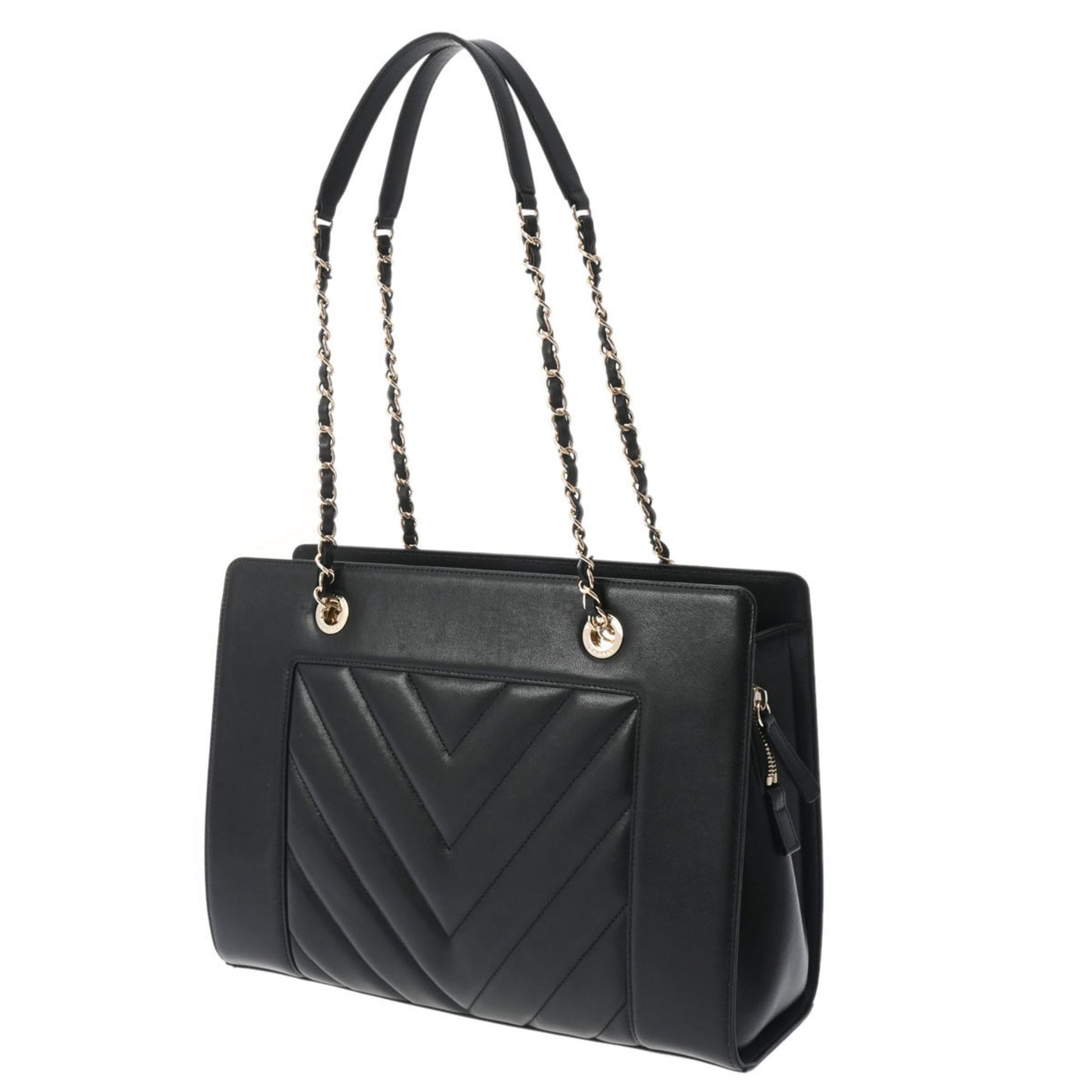 Luxury Chanel V Stitch Chain Tote Black Women's Leather Bag