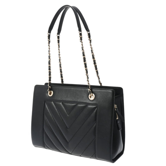 Luxury Chanel V Stitch Chain Tote Black Women's Leather Bag