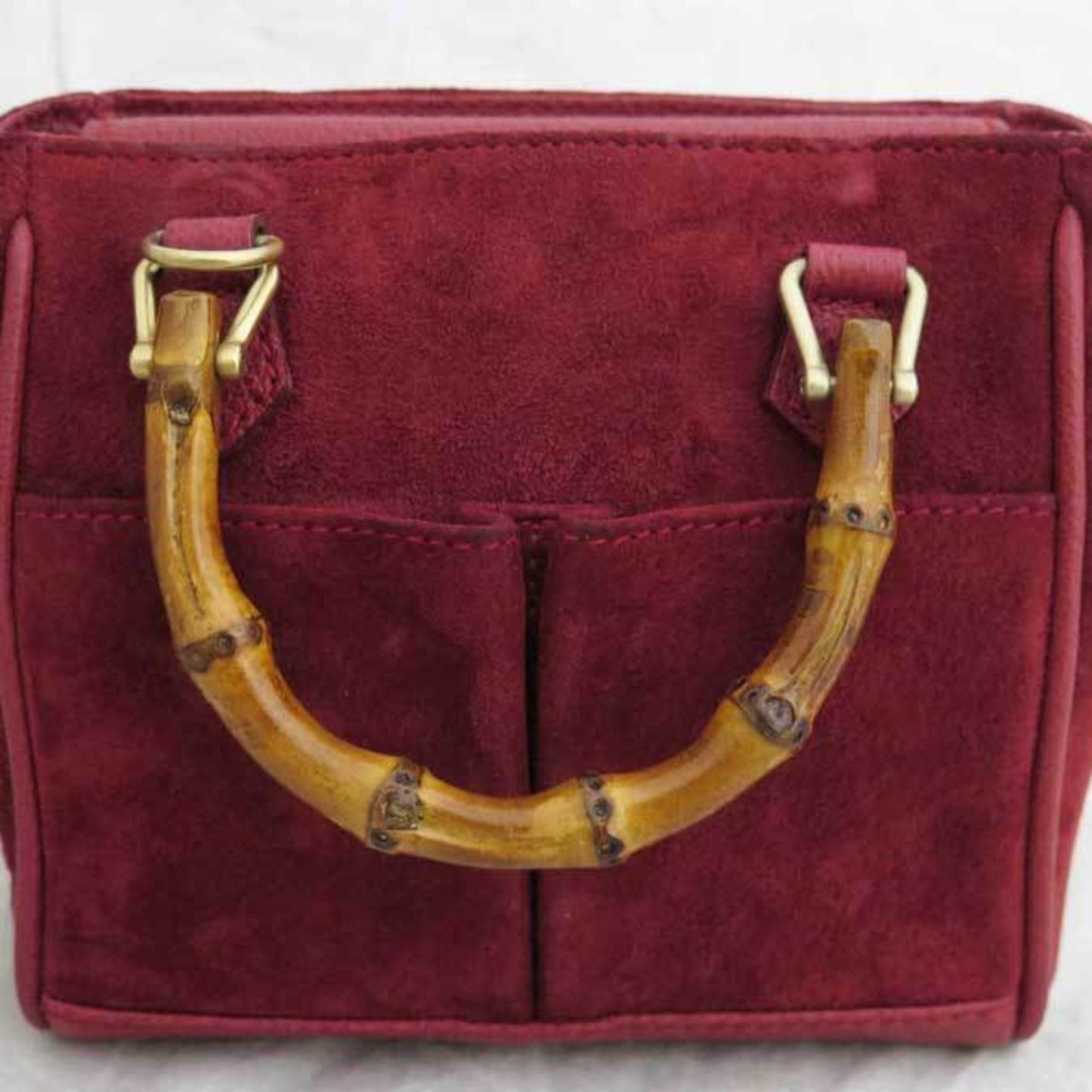 Luxury Gucci 2way Bag Bamboo Red Suede Leather Mini Handbag Shoulder Ladies